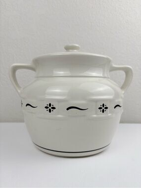 Longaberger Woven Traditions Classic Blue Cookie Jar/Bean Pot with Handles & Lid
